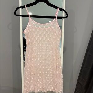 Vintage Y2K Sheer Pink mesh heart fairycore lingerie tank strap Dress